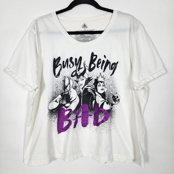 Disney Parks Busy Being Bad Glitter Evil Womens 3XL Short Sleeve Graphic T Shirt - Picture 1 of 10